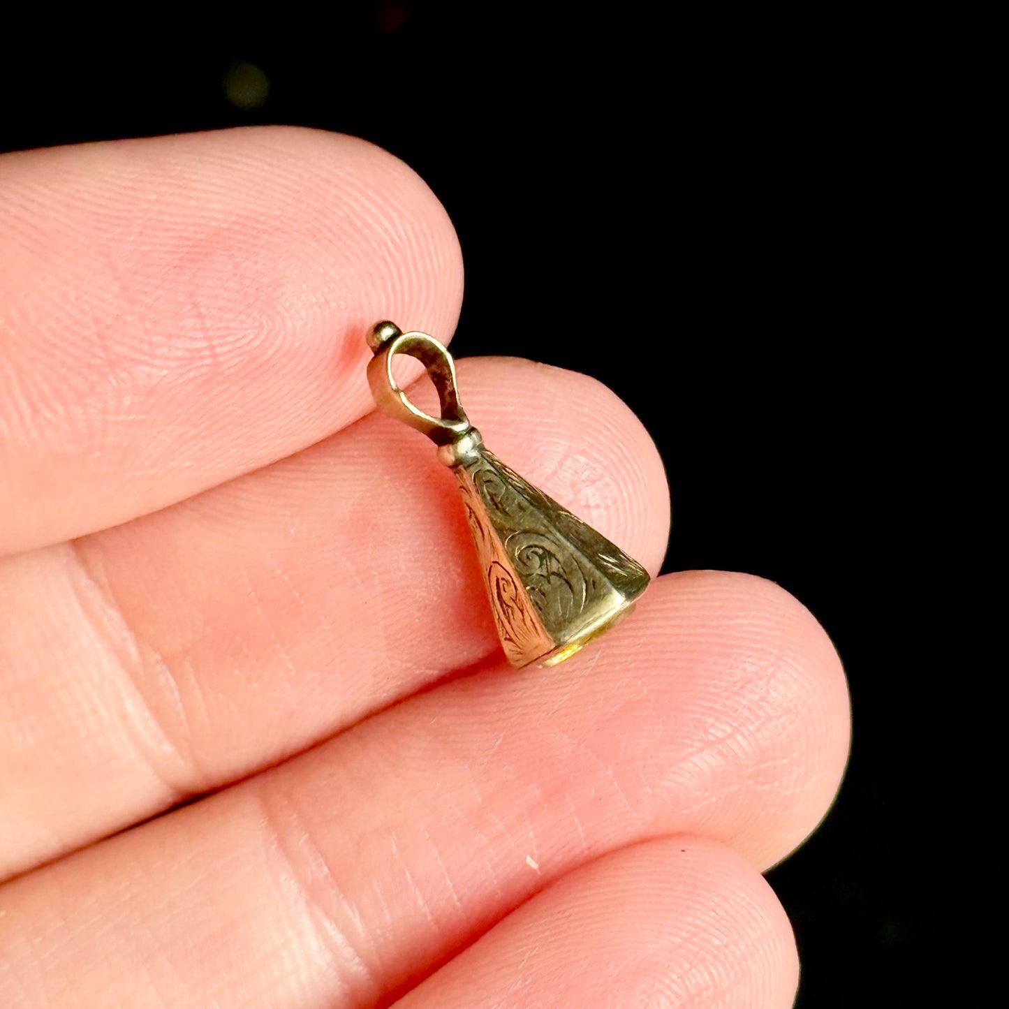 Antique Tiny Intaglio Fob Pendant in 9 Carat Gold; Circa 1880