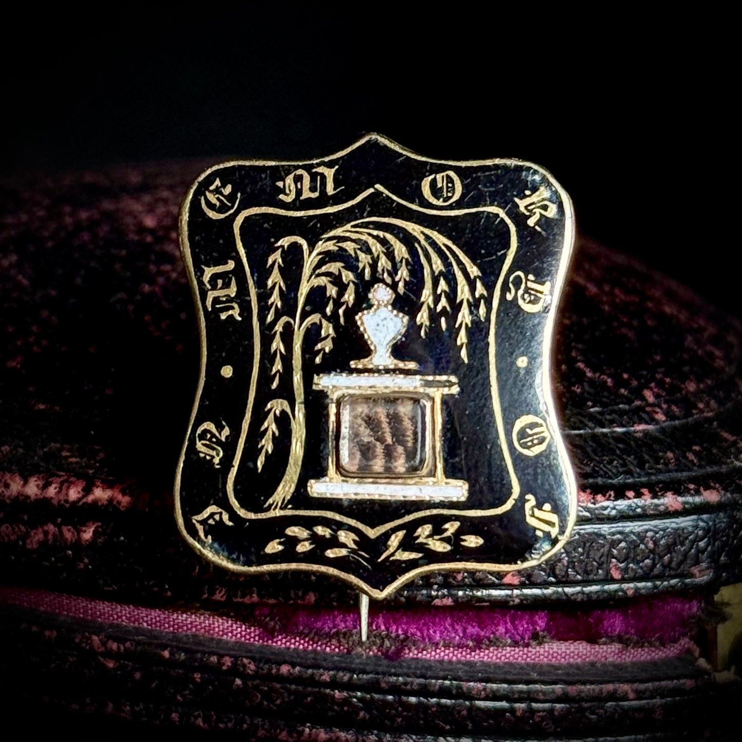 Victorian Enamel Mourning Brooch with Hair Locket; Circa 1850