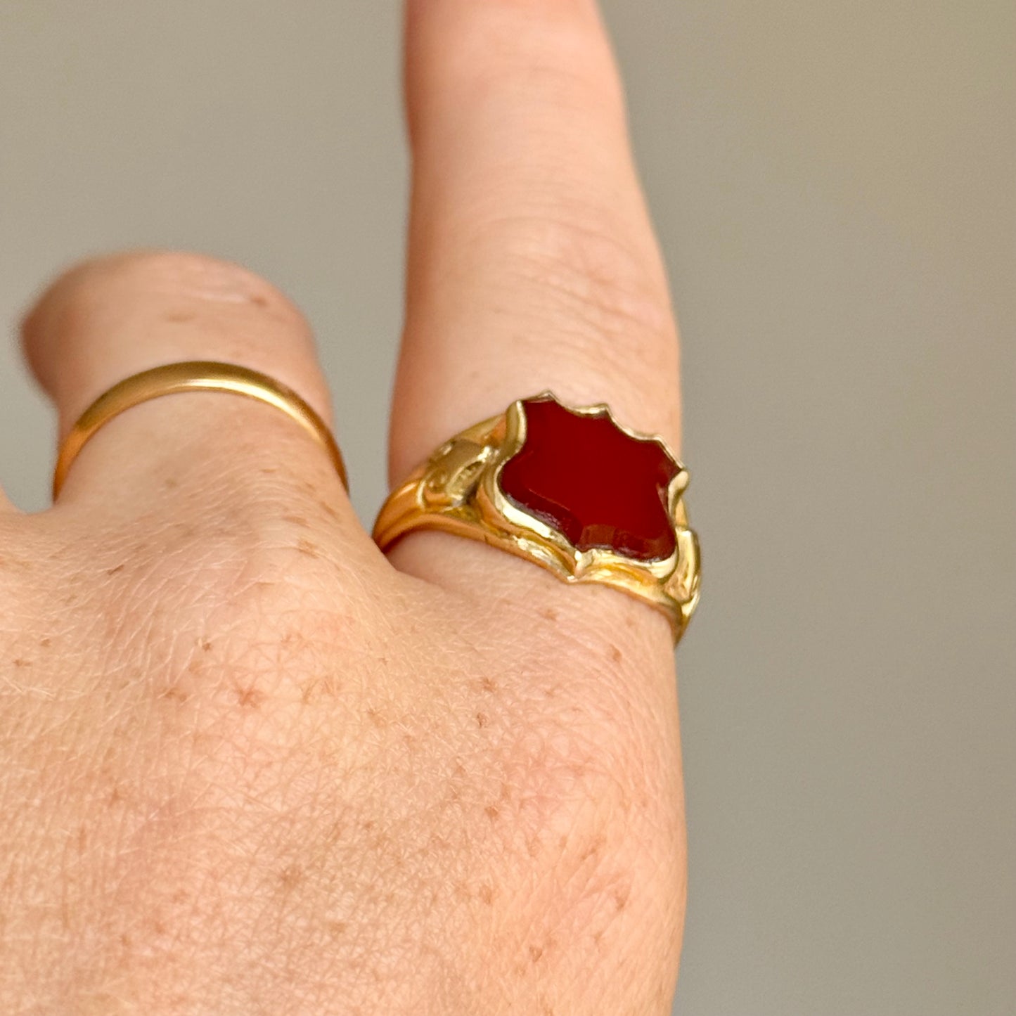 Antique Carnelian Signet Ring in 18 Carat Gold; Circa 1880