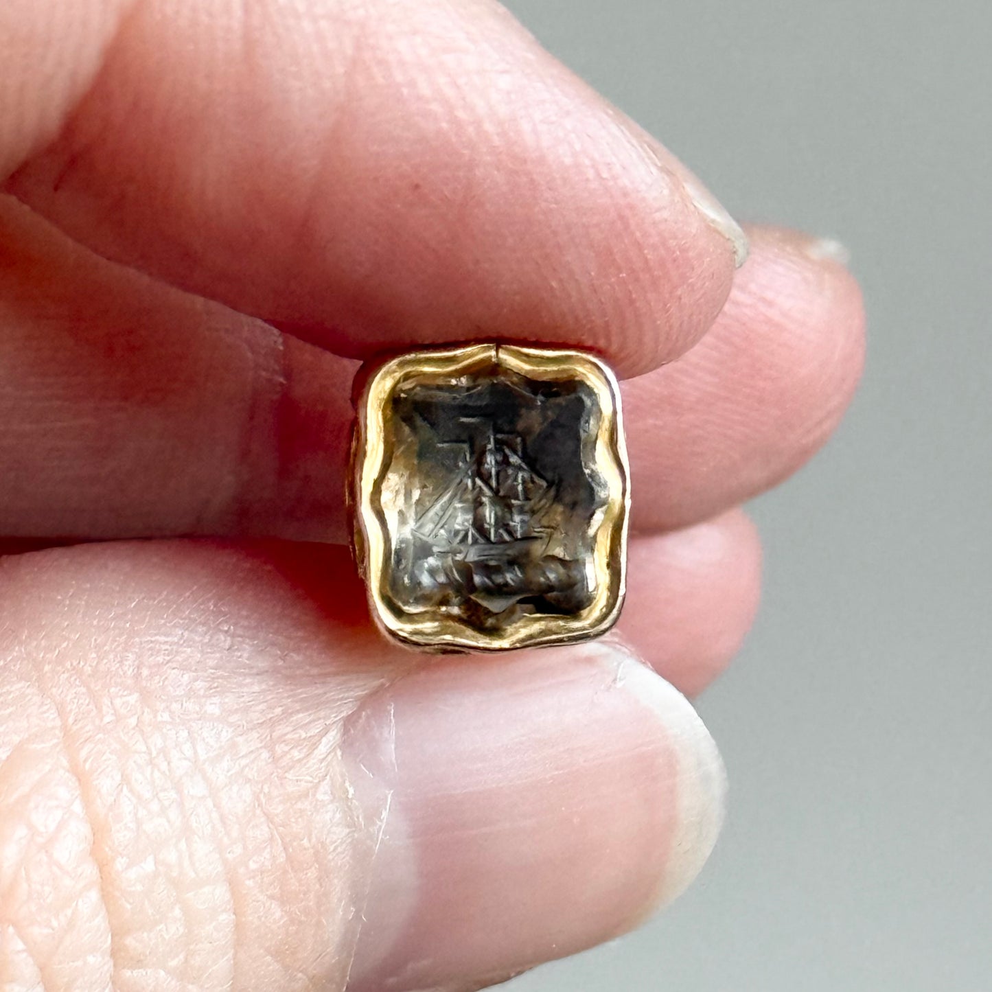 Antique Sentimental Ship Intaglio Fob; Circa 1850