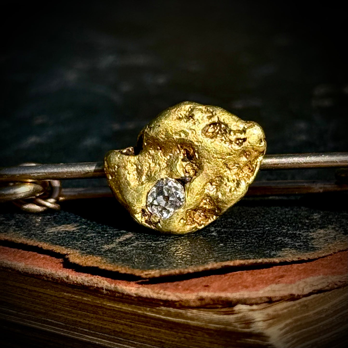 Antique Edwardian Gold Nugget & Diamond Brooch