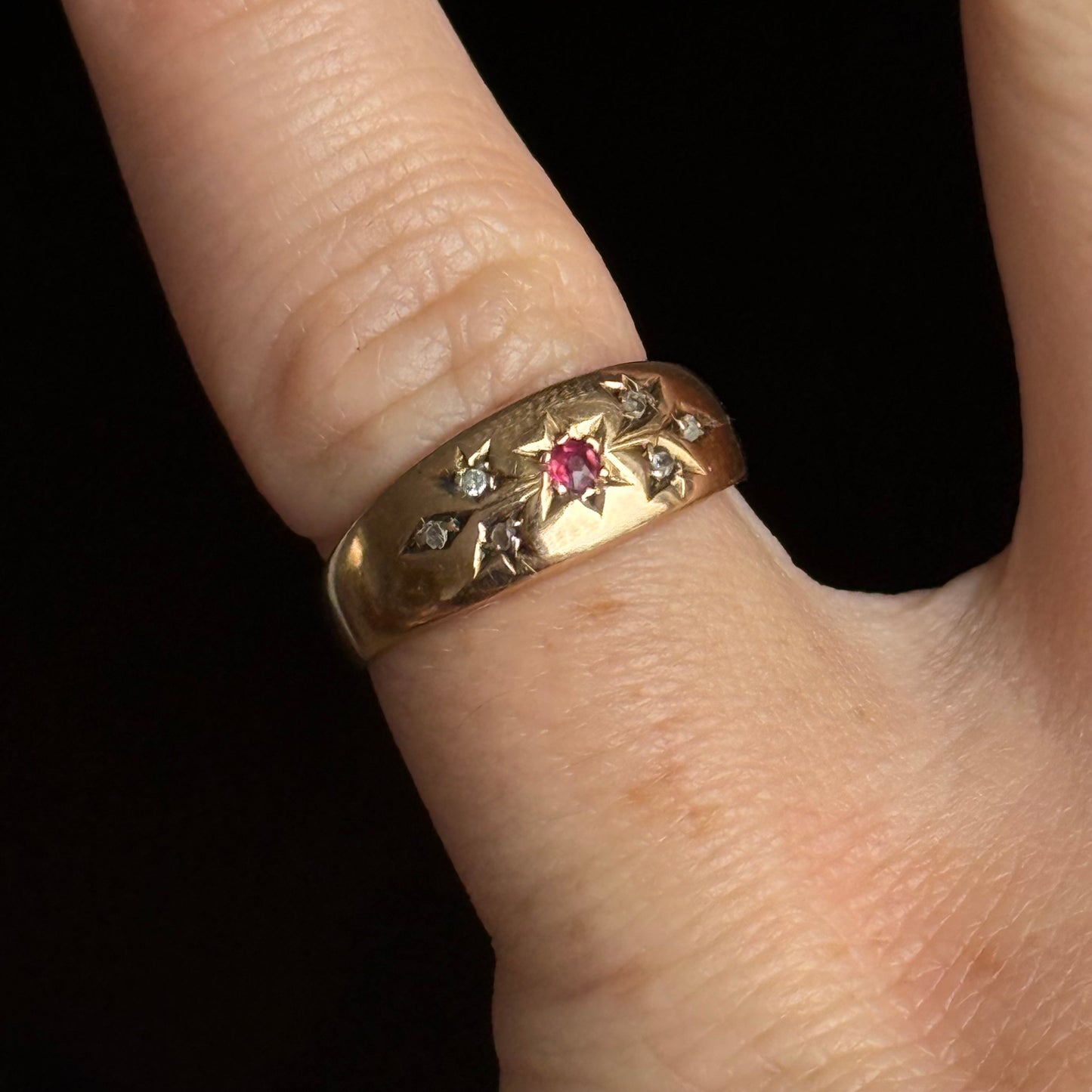 Antique Edwardian Ruby & Diamond Ring; Circa 1906