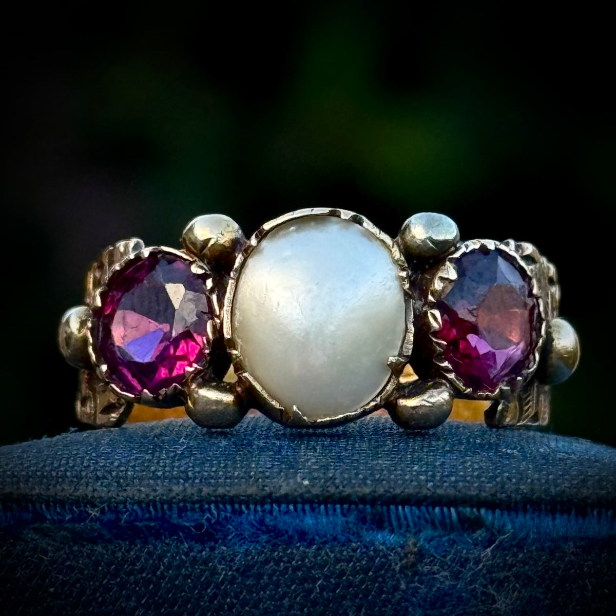 Antique Garnet & Blister Pearl Ring 18 Carat Gold; Circa 1875