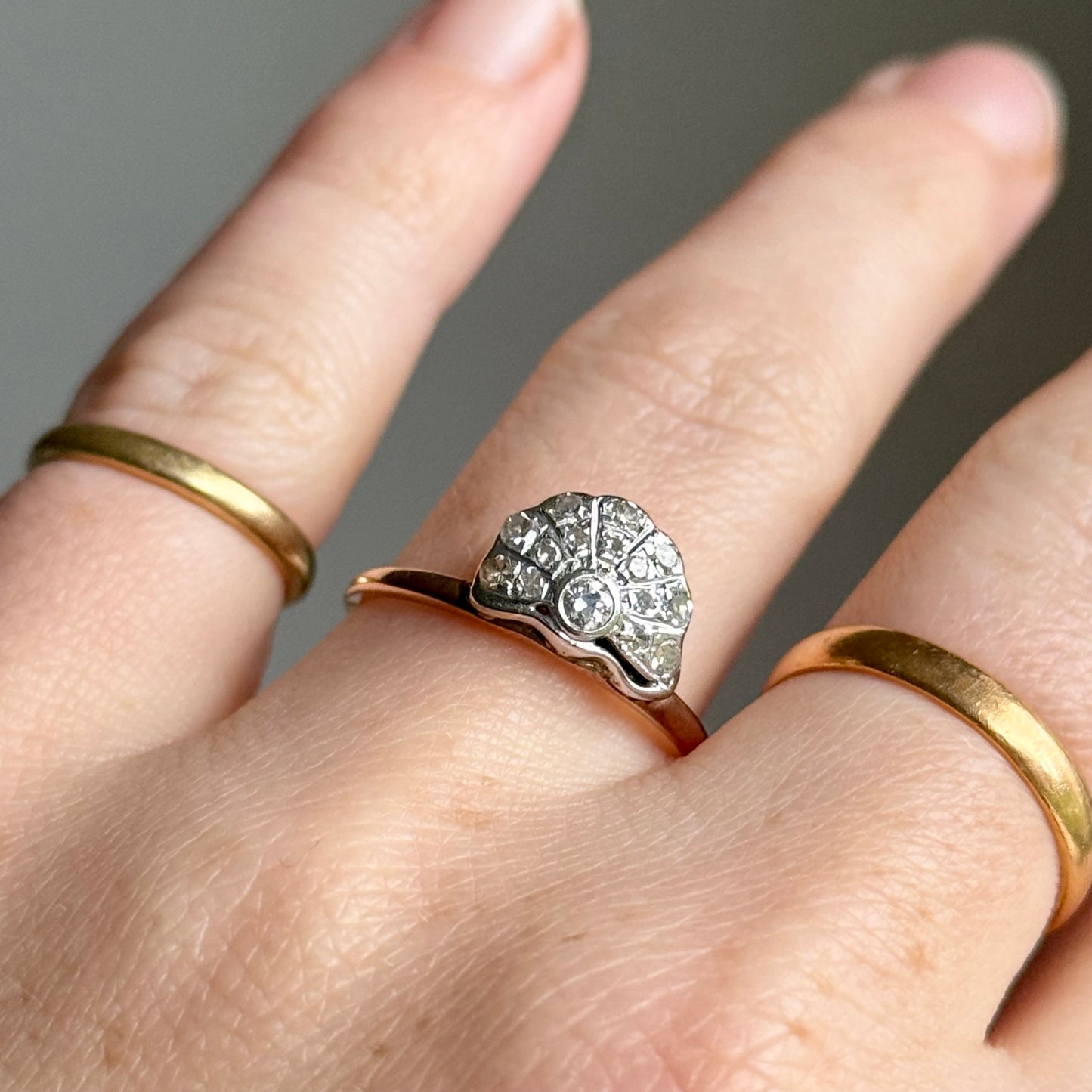 Art Deco Diamond Fan Ring in 9 Carat Gold; Circa 1920