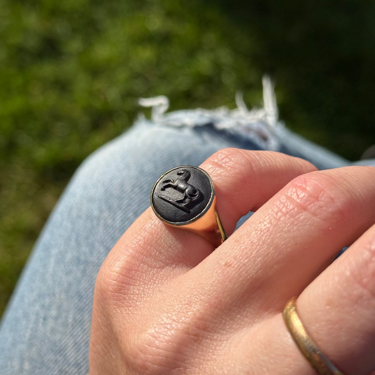 Preloved Wedgwood & 9 Carat Gold Ferian Horse Cameo Ring