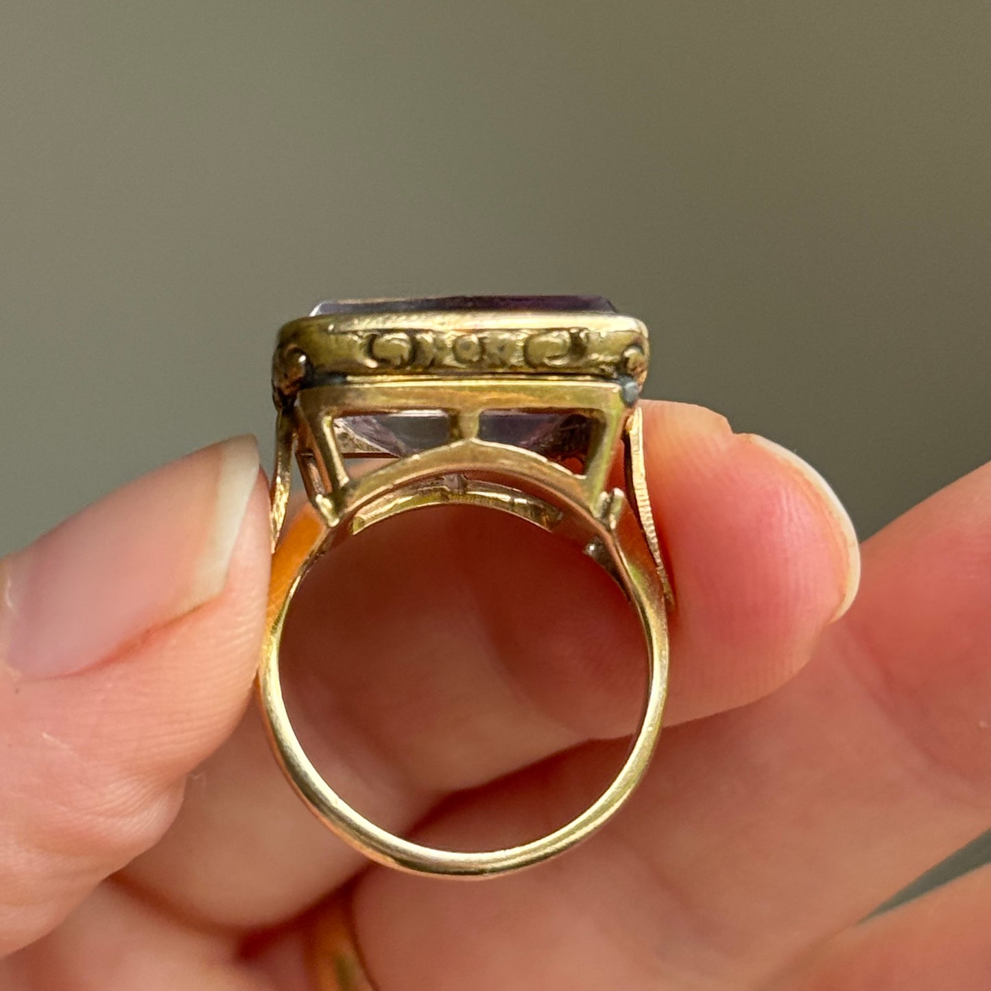 Georgian Amethyst Intaglio ‘Steadily and Proudly’ Conversion Ring,  Circa 18th Century