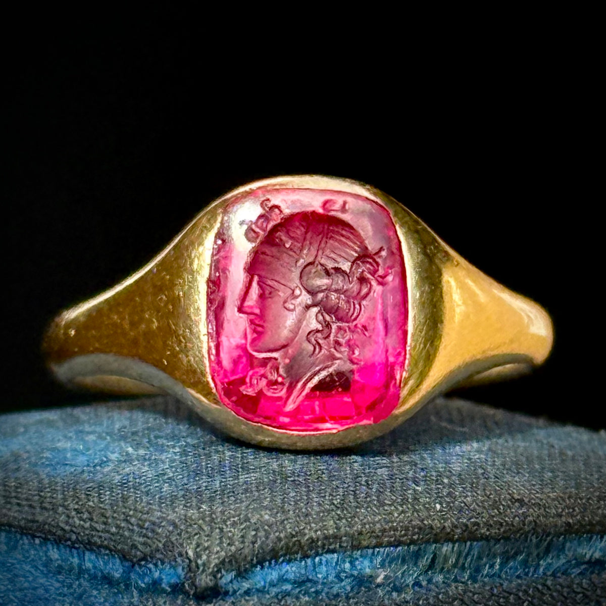 Antique Edwardian Goddess Intaglio Ring 18 Carat Gold; Circa 1900