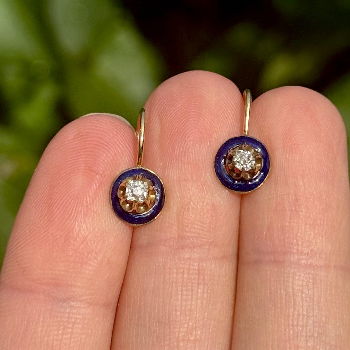 Antique Victorian Enamel and Diamond Earrings in 15 Carat Gold