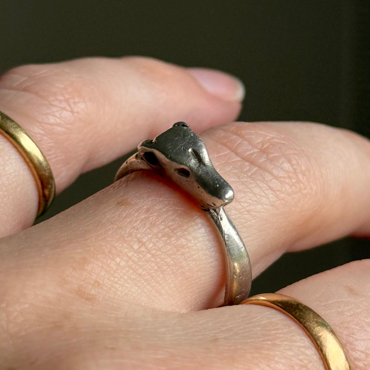 Vintage Stylised Greyhound Ring in Silver