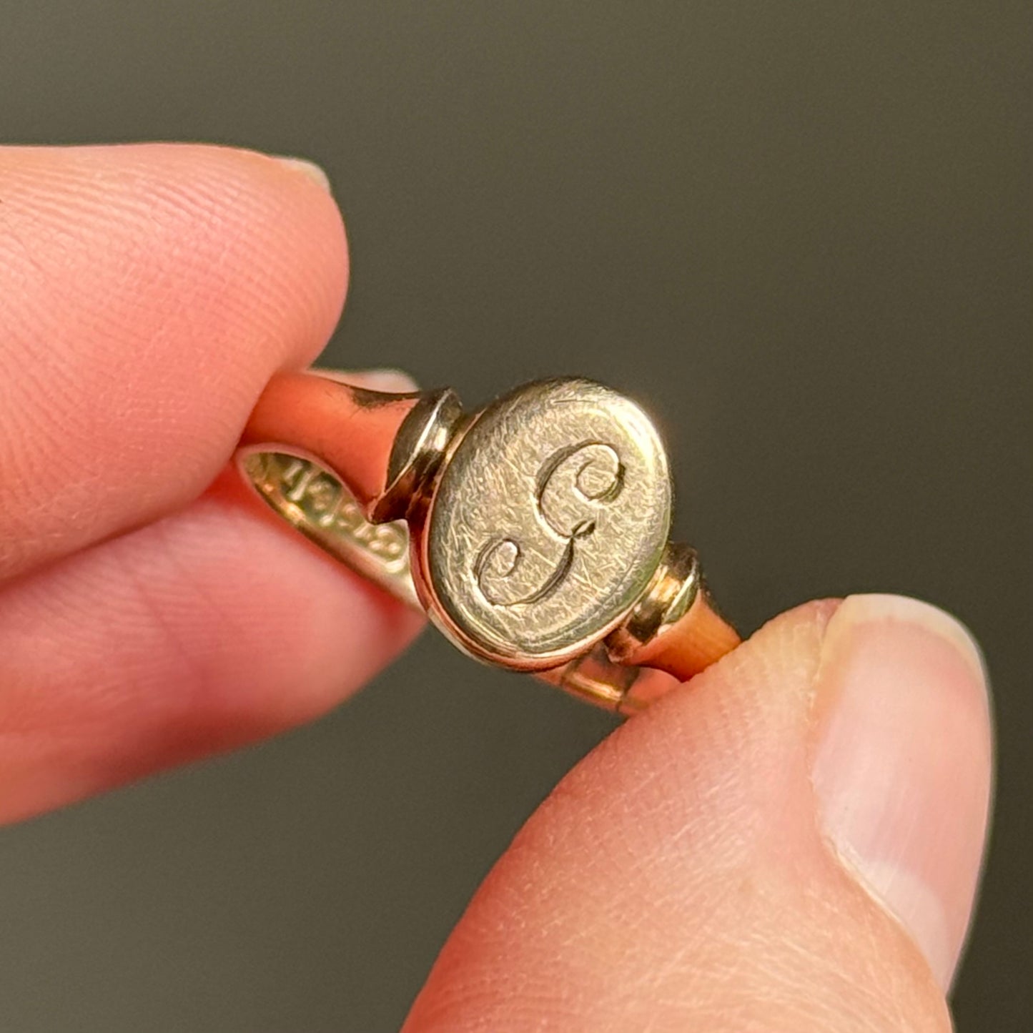 Antique 'G' Signet Ring in 9 Carat Rose Gold; Circa 1923
