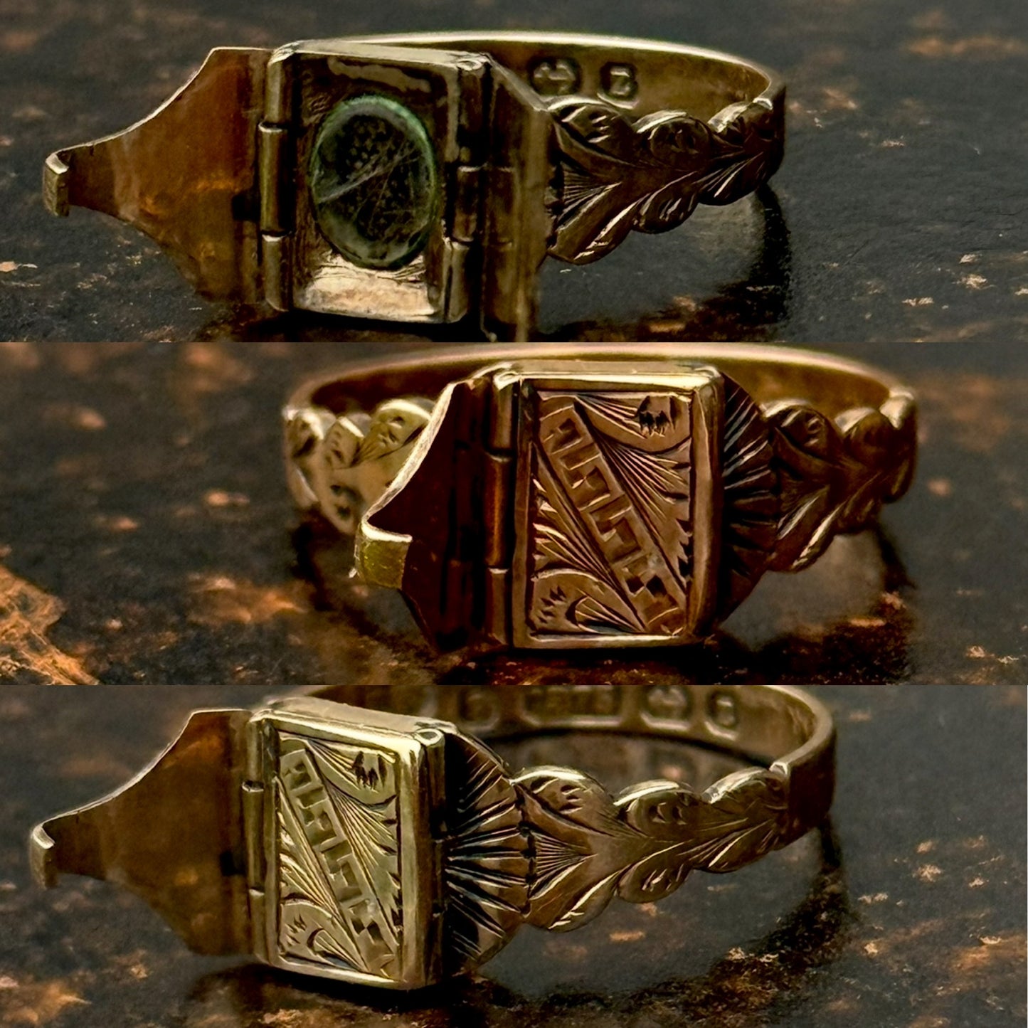 Antique Victorian Book Locket Ring in 9 Carat Gold