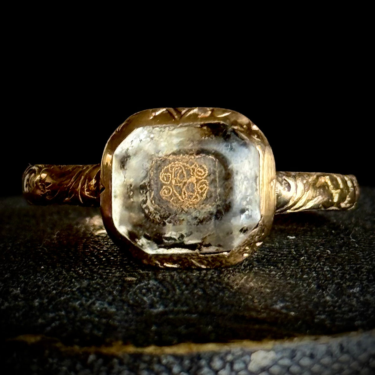 Antique Stuart Crystal & Enamel Ring in 18 Carat Gold; Circa 1690