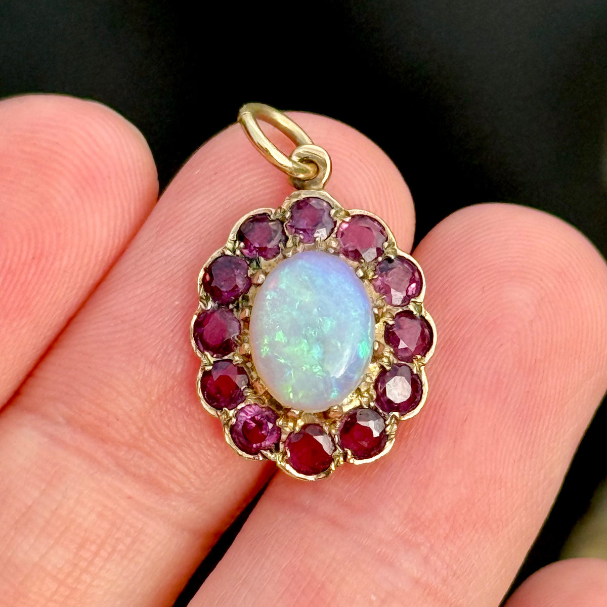 Antique Opal & Ruby Pendant in 9 Carat Gold; Circa 1900