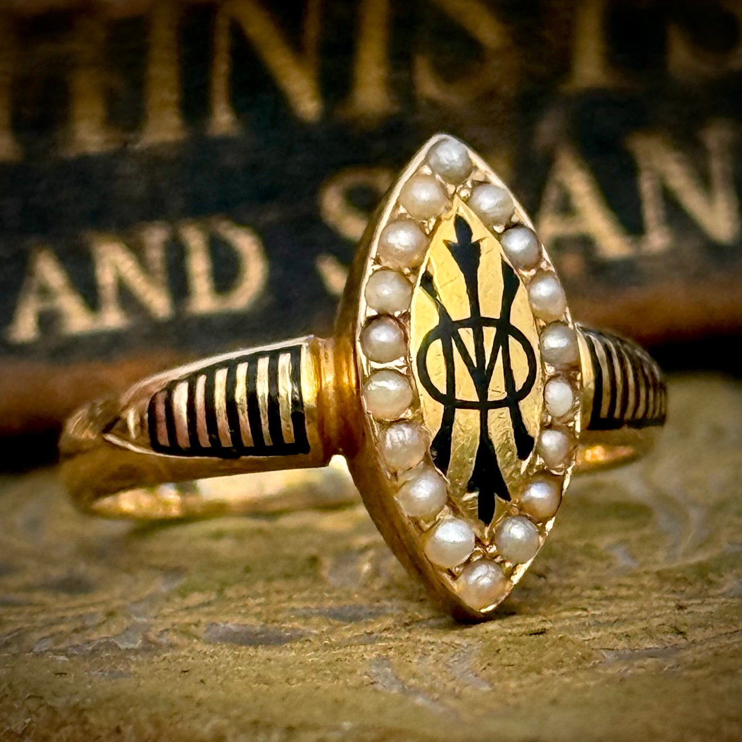 Antique Victorian IMO Mourning Ring in 15 Carat Gold