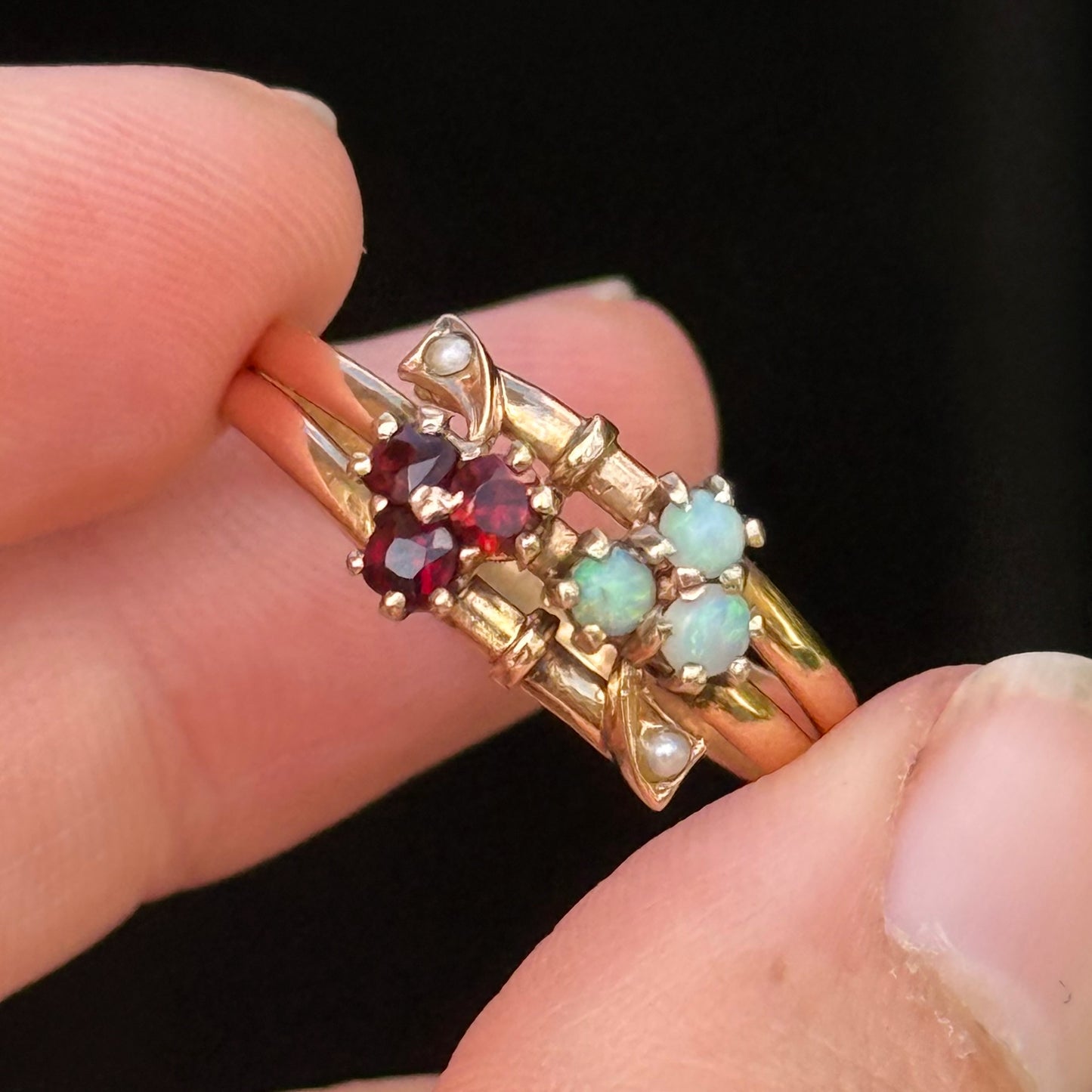Antique Gemstone Clover Ring in 14 Carat Gold; Circa 1900