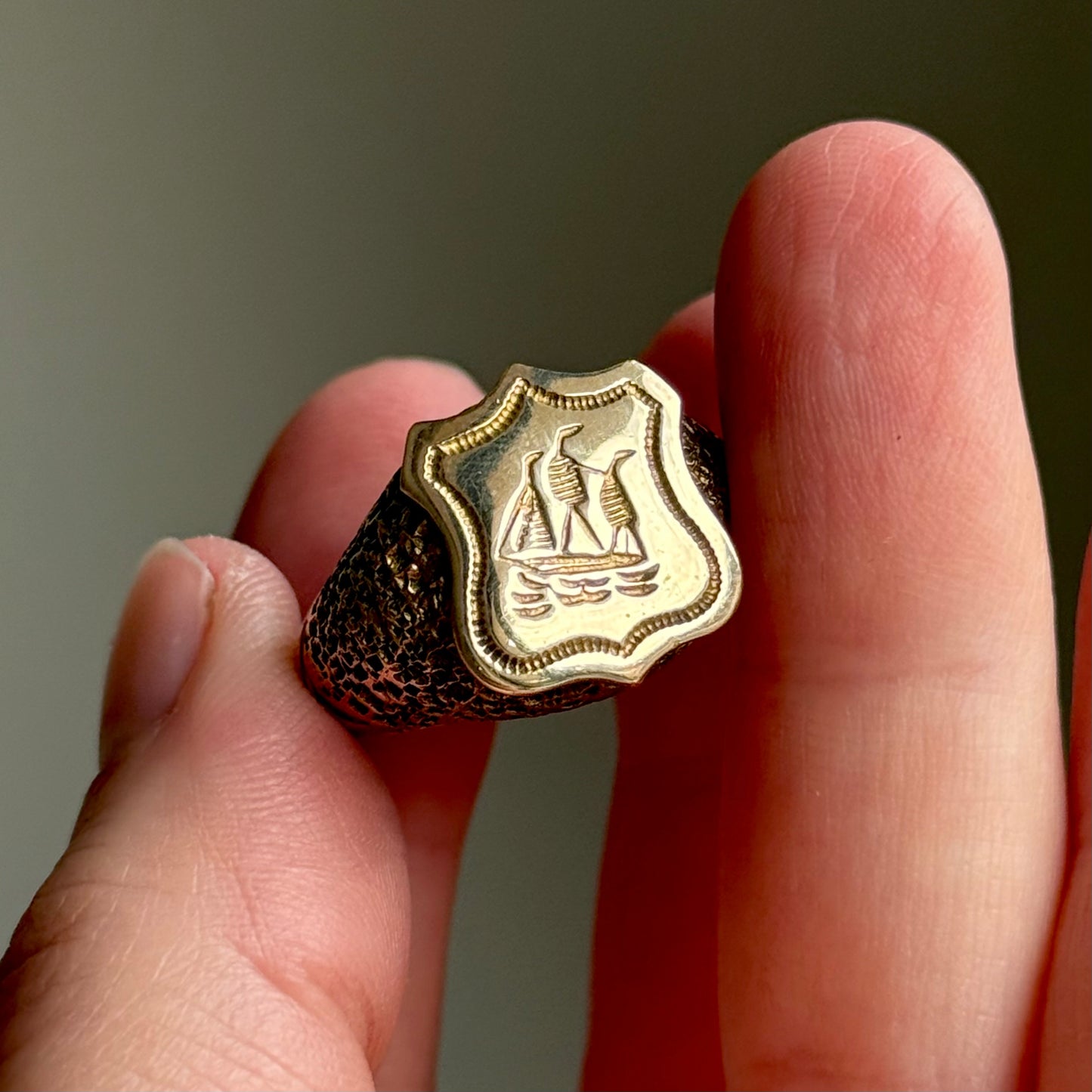 Victorian Heavy Nautical Ship Intaglio Signet ring