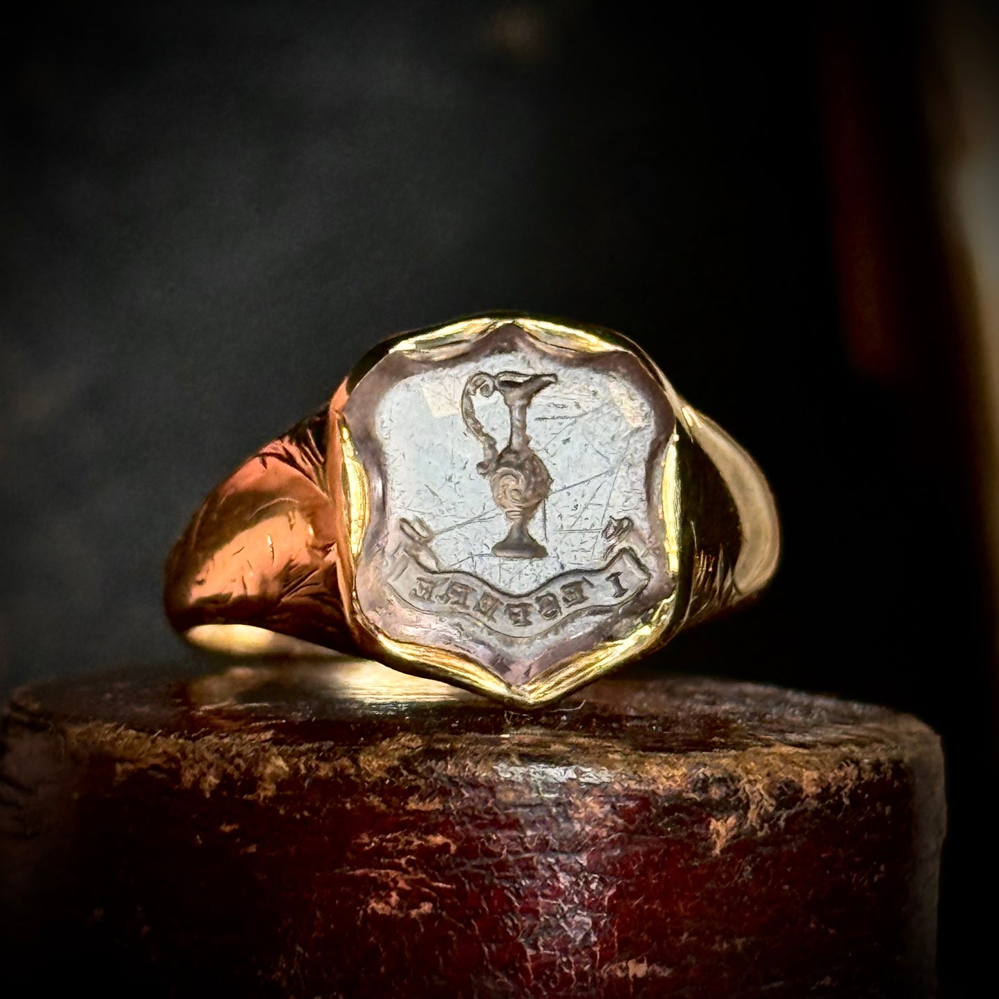 Antique Amethyst Intaglio Signet Ring in 9 Carat Gold