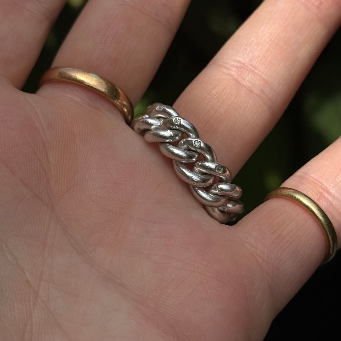 Antique Chunky Curb Chain Ring in Sterling Silver
