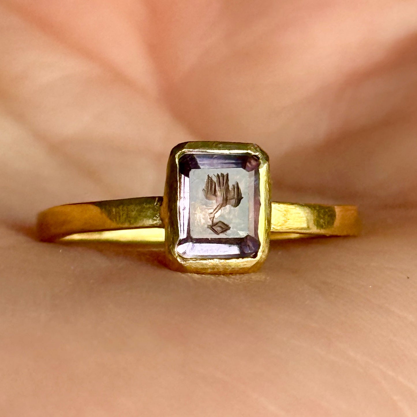 Handmade Amethyst Intaglio Ring in 22 Carat Gold