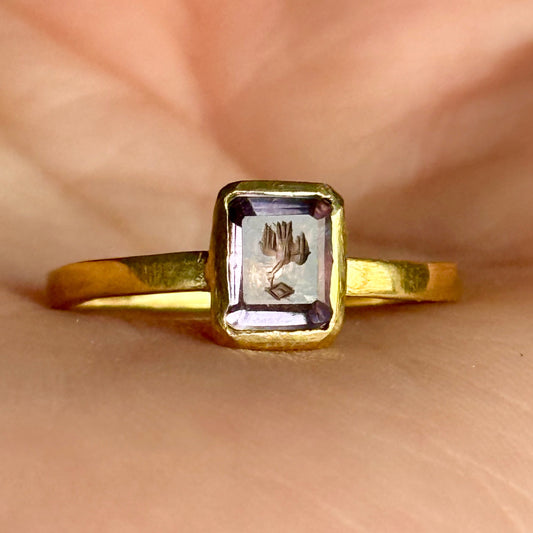Handmade Amethyst Intaglio Ring in 22 Carat Gold
