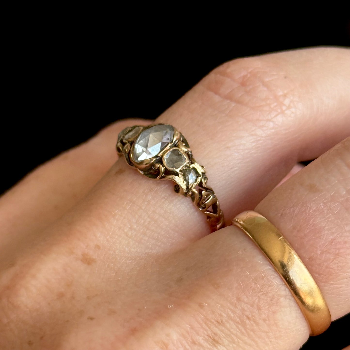 Antique Georgian Rose Cut Diamond Five Stone Ring
