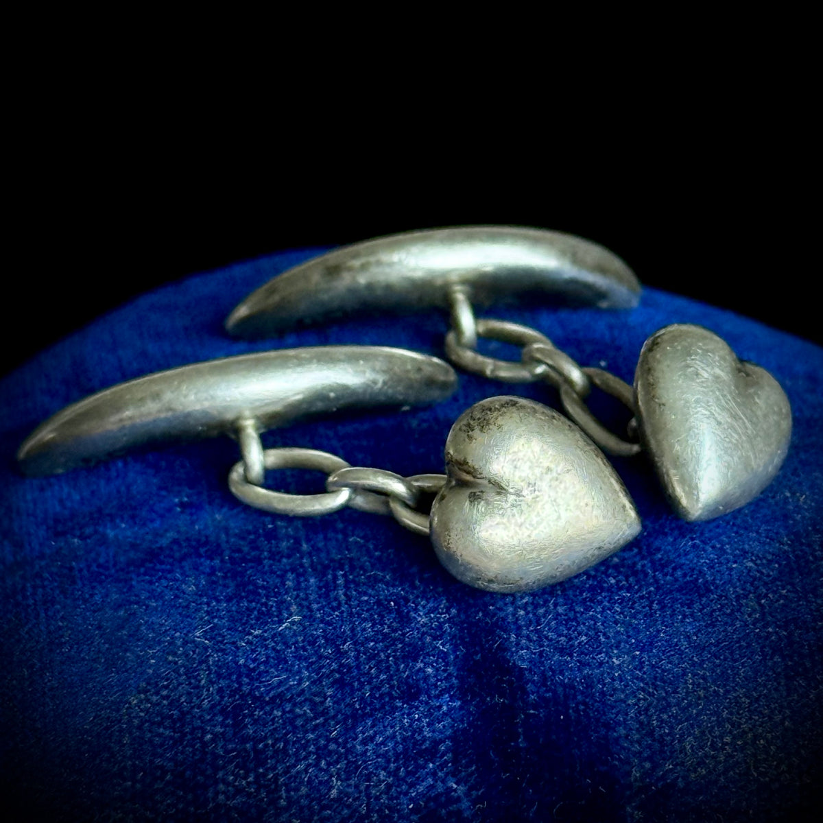 Antique Edwardian Heart & Moon Silver Cufflinks; circa 1904
