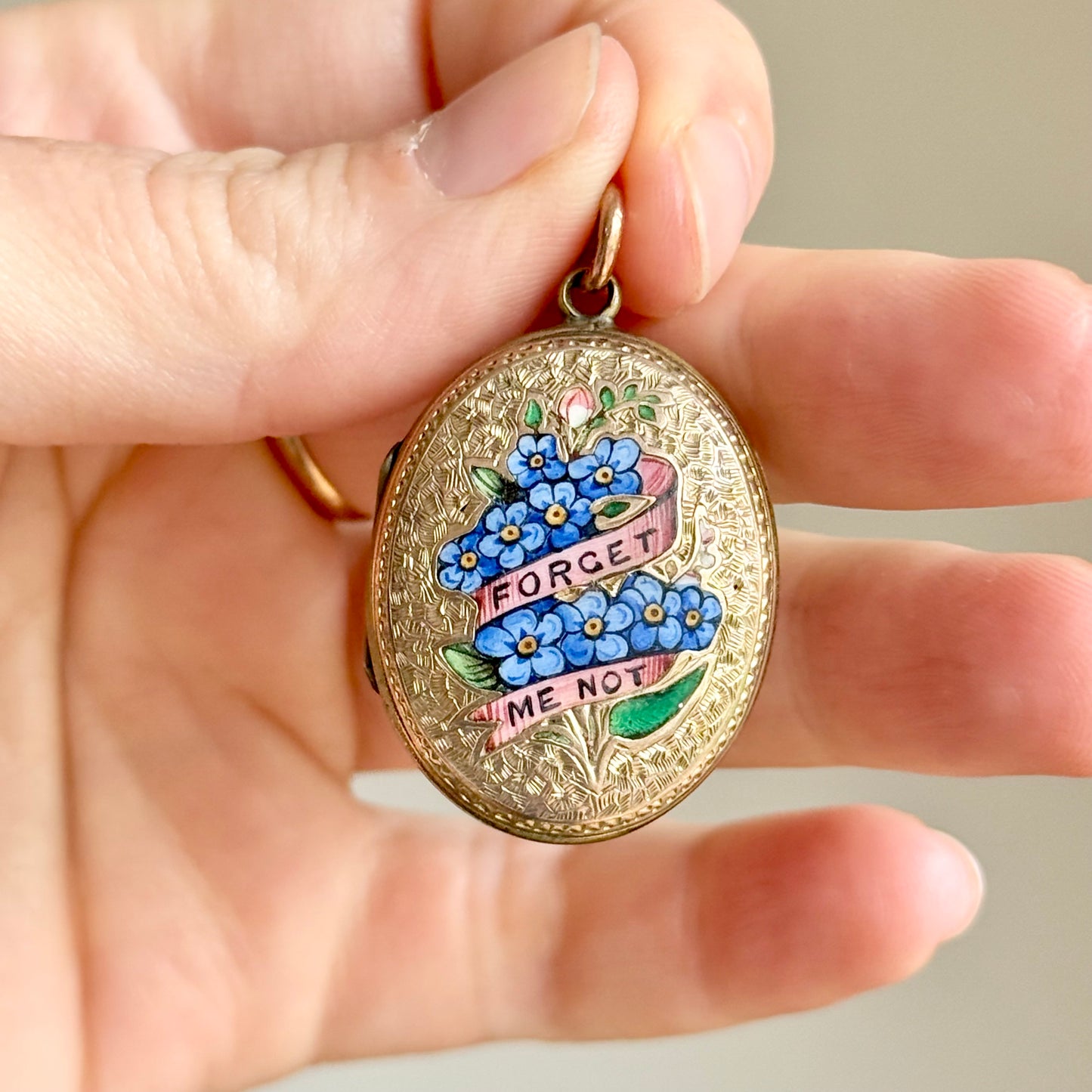 Victorian Enamel “Forget Me Not” Sentimental Locket; Circa 1890