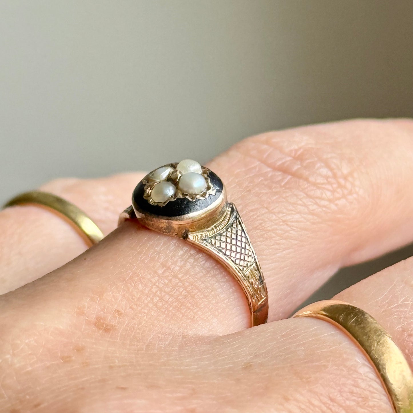 Antique Victorian Mourning ring; Circa 1891