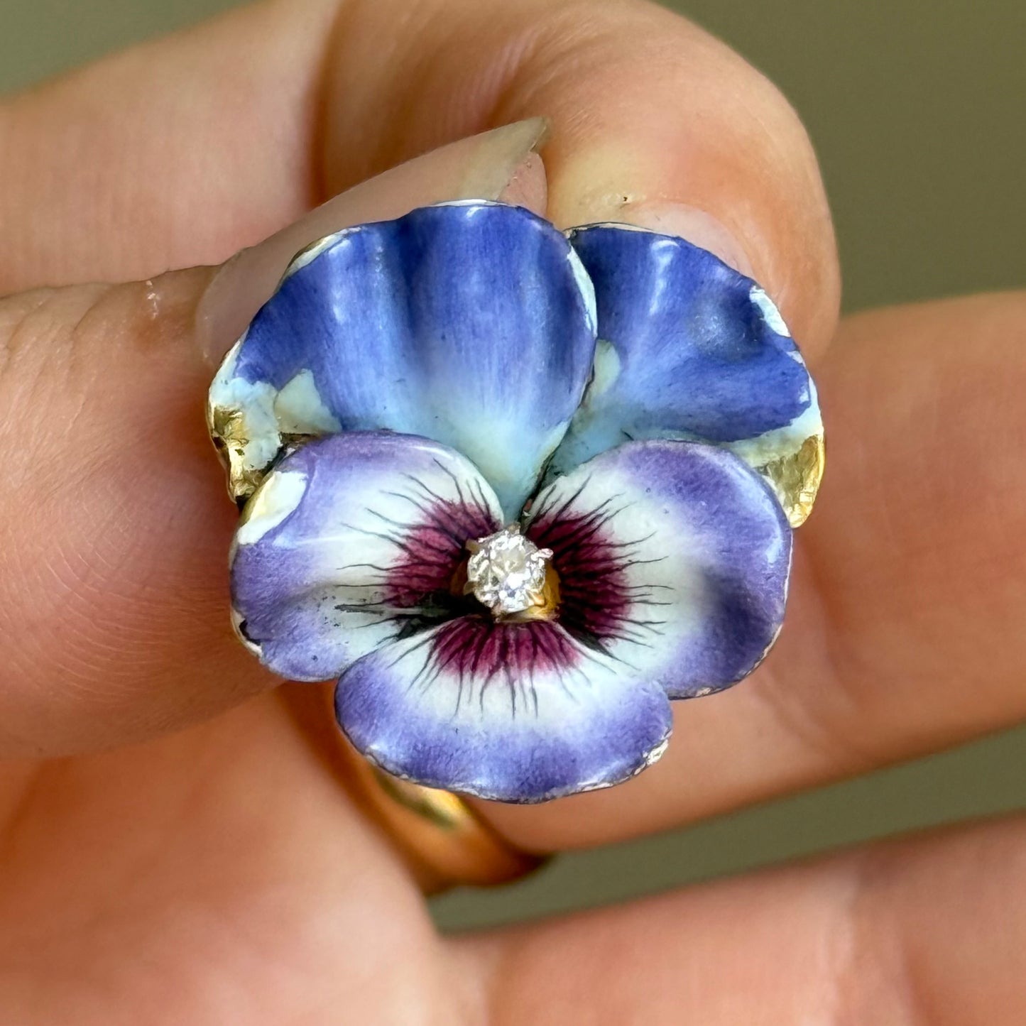 Antique Enamel & Diamond Pansy Pendant