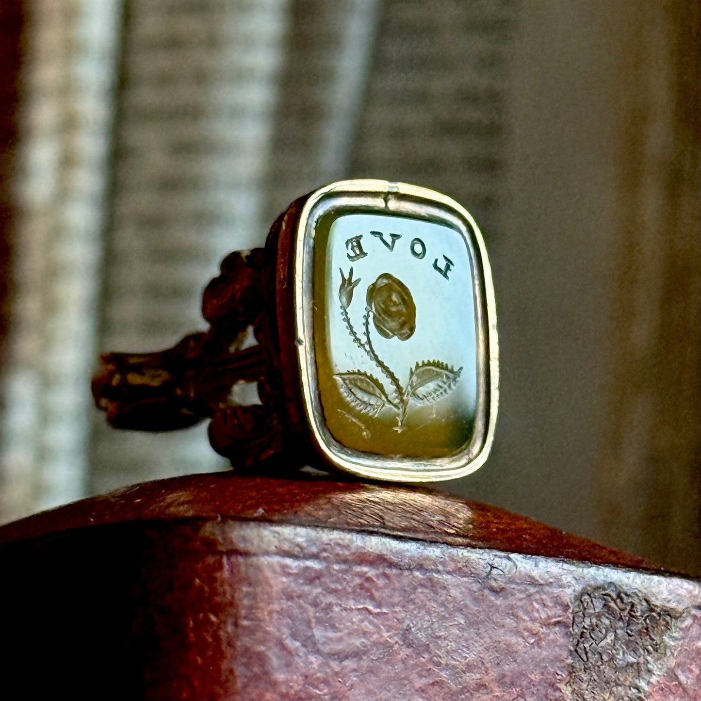 Victorian 'Love' & Rose Intaglio Fob Pendant; Circa 1860