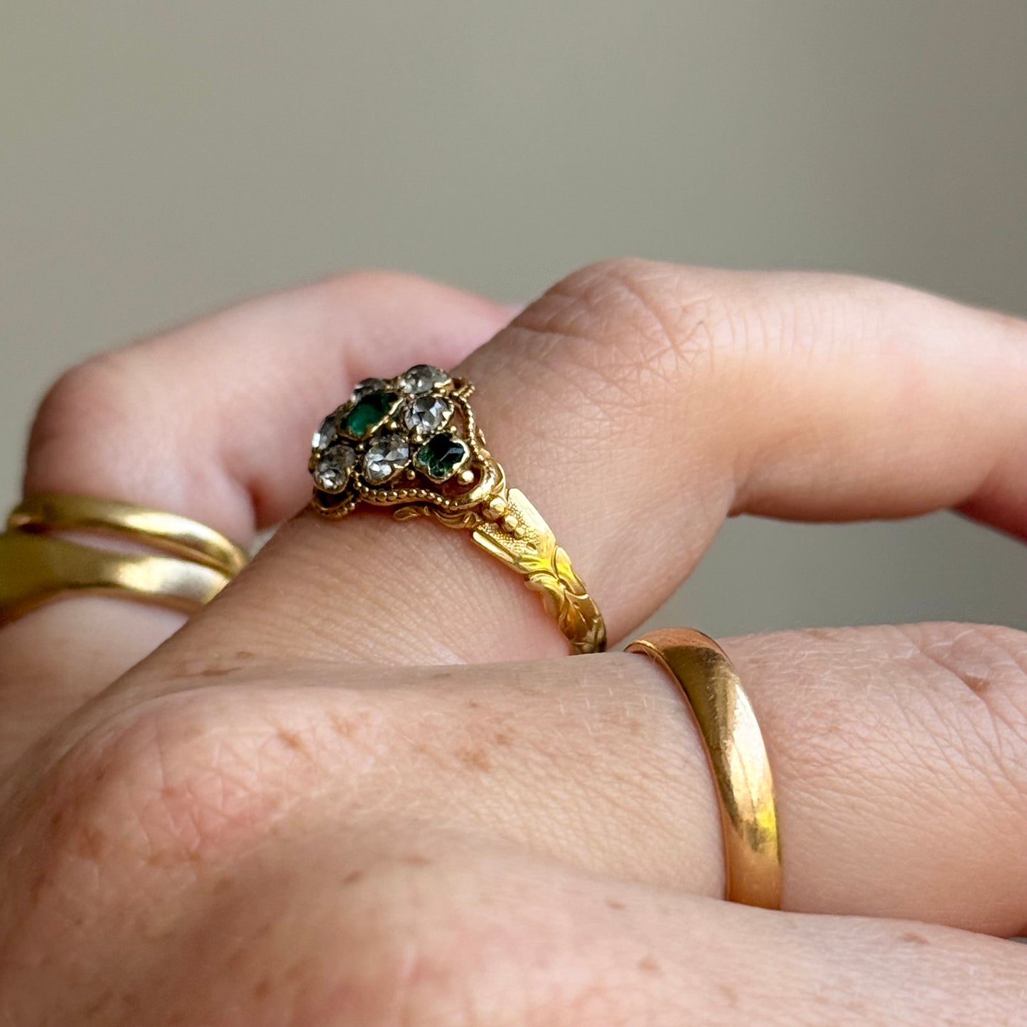 Victorian Emerald & Diamond Ring in 18 Carat Gold; Circa 1870