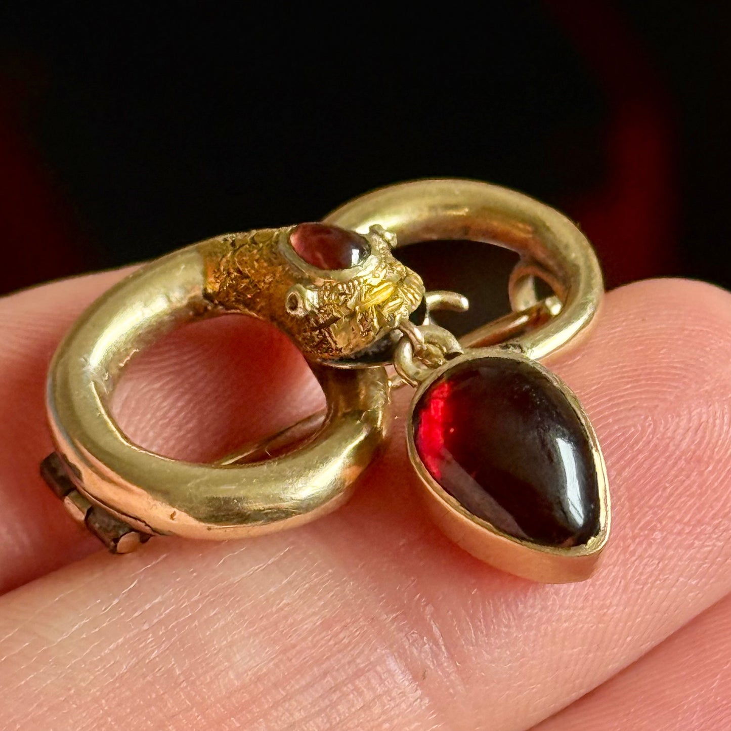 Antique Victorian Garnet Snake Mourning Brooch; Circa 1860