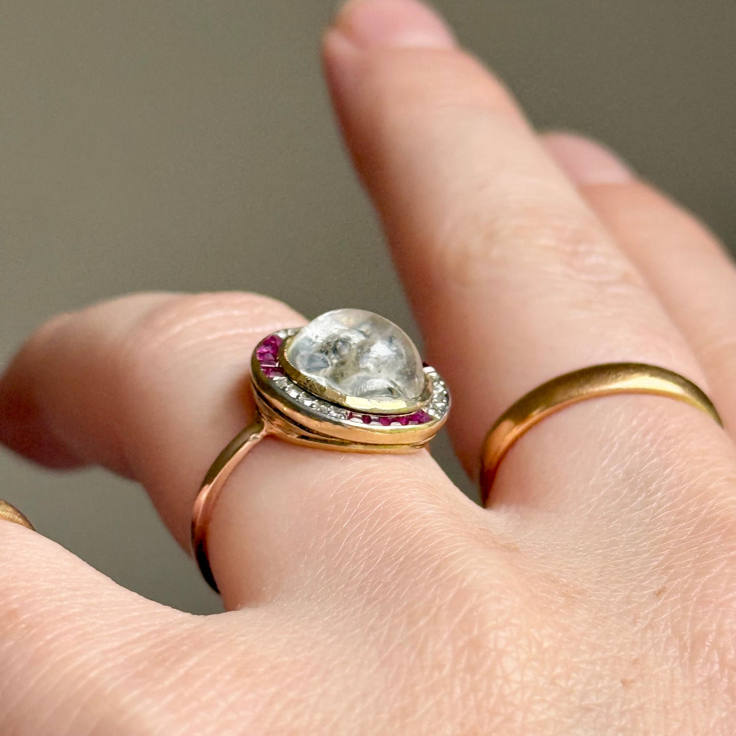 Victorian Essex Crystal, Diamond & Ruby Dog Ring, circa 1880