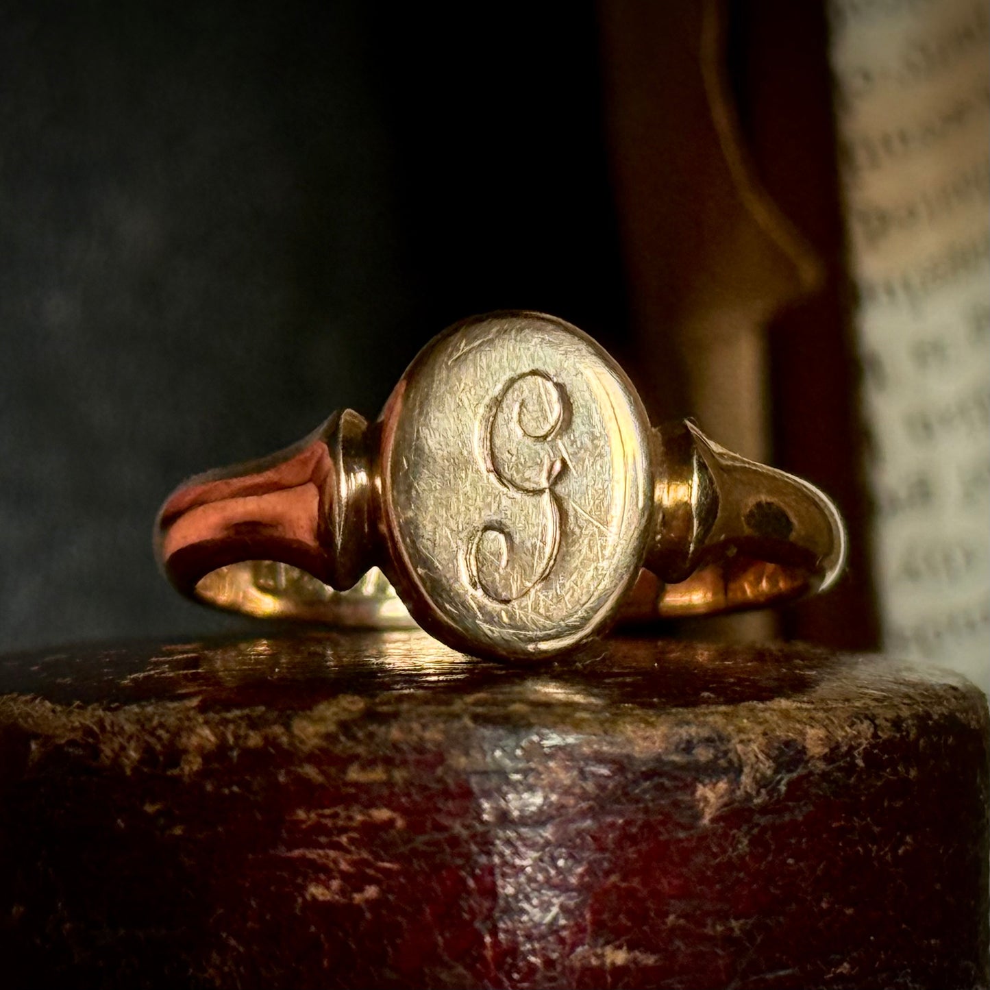 Antique 'G' Signet Ring in 9 Carat Rose Gold; Circa 1923