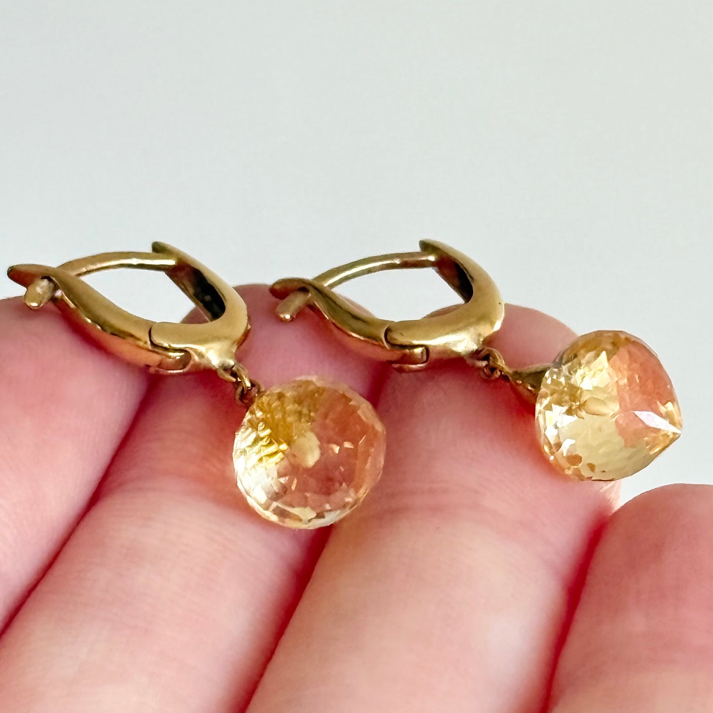 Citrine Briolette Drop Earrings in 18 Carat Gold