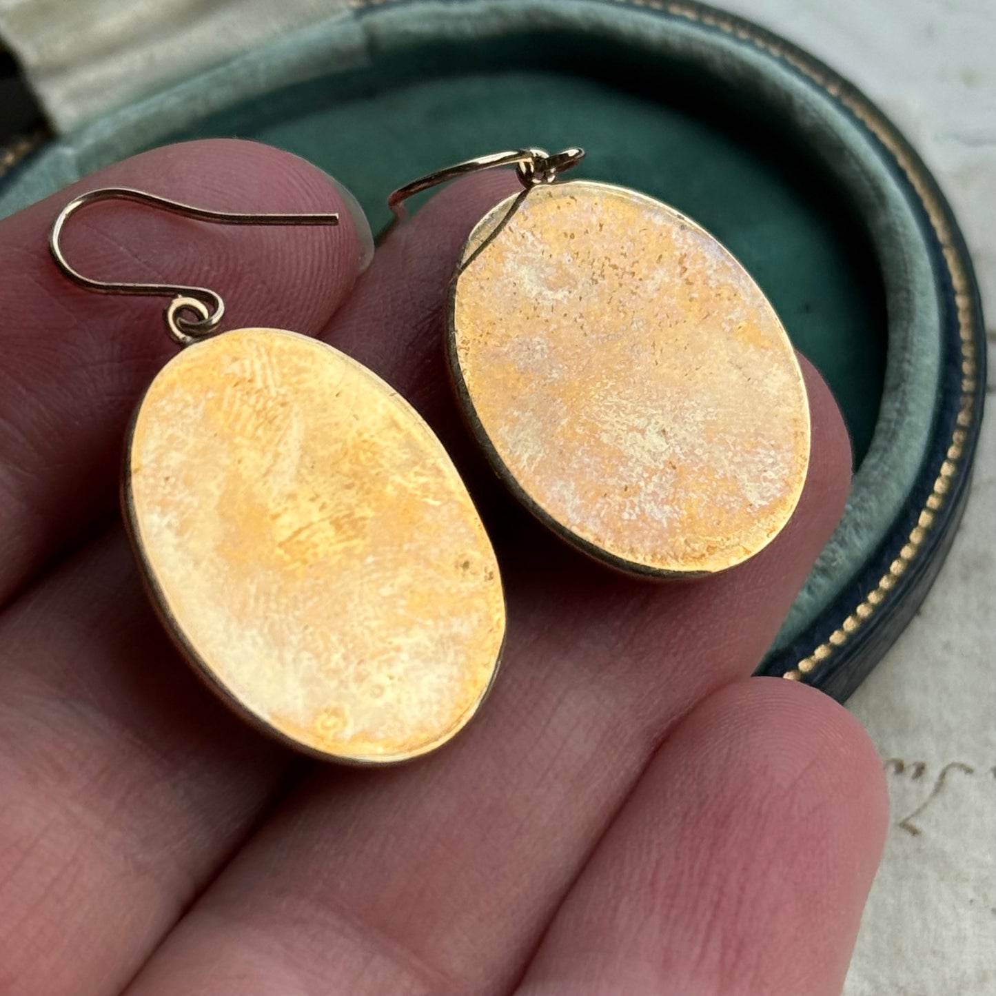 Antique Egyptian Revival Enamel Pharaoh Earrings in 14 Carat Gold