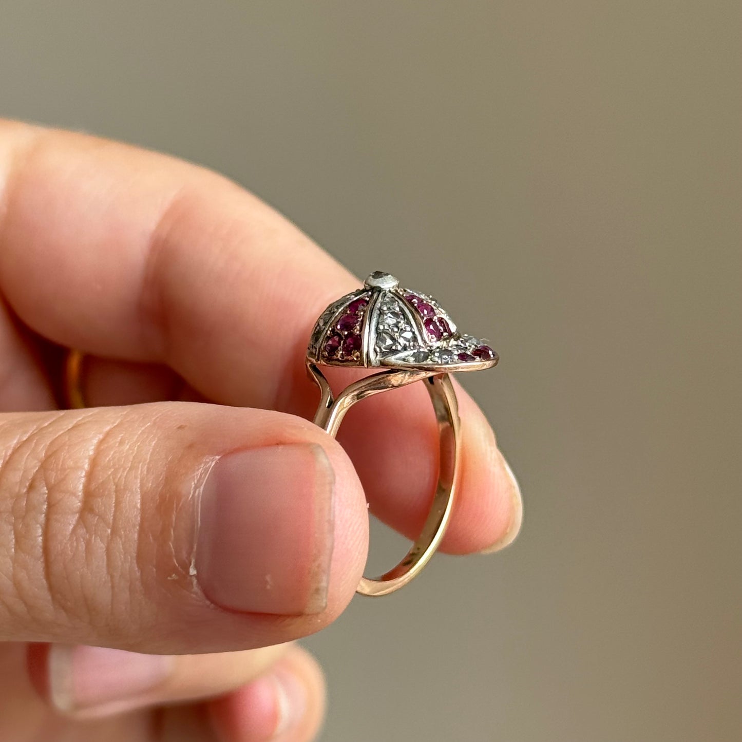 Victorian Novelty Jokey Cap in Diamond & Ruby; Circa 1890