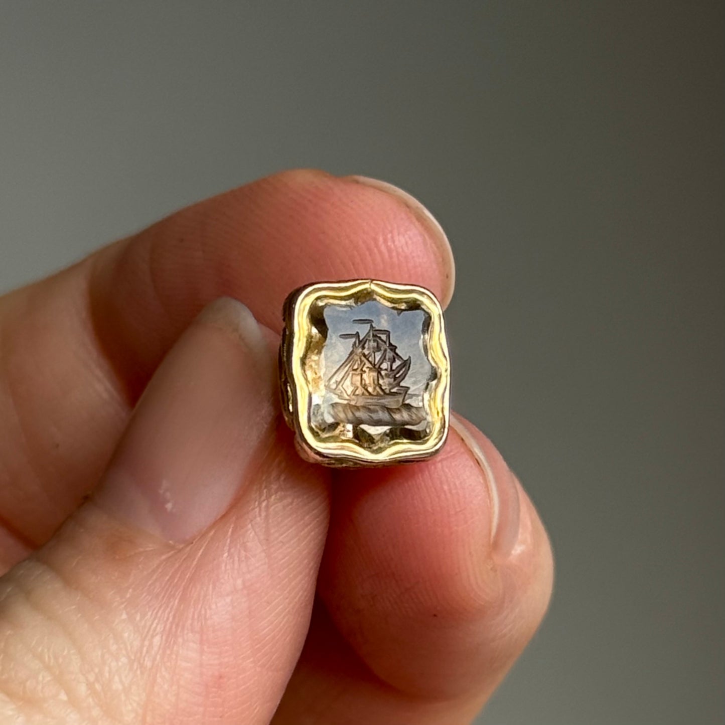 Antique Sentimental Ship Intaglio Fob; Circa 1850
