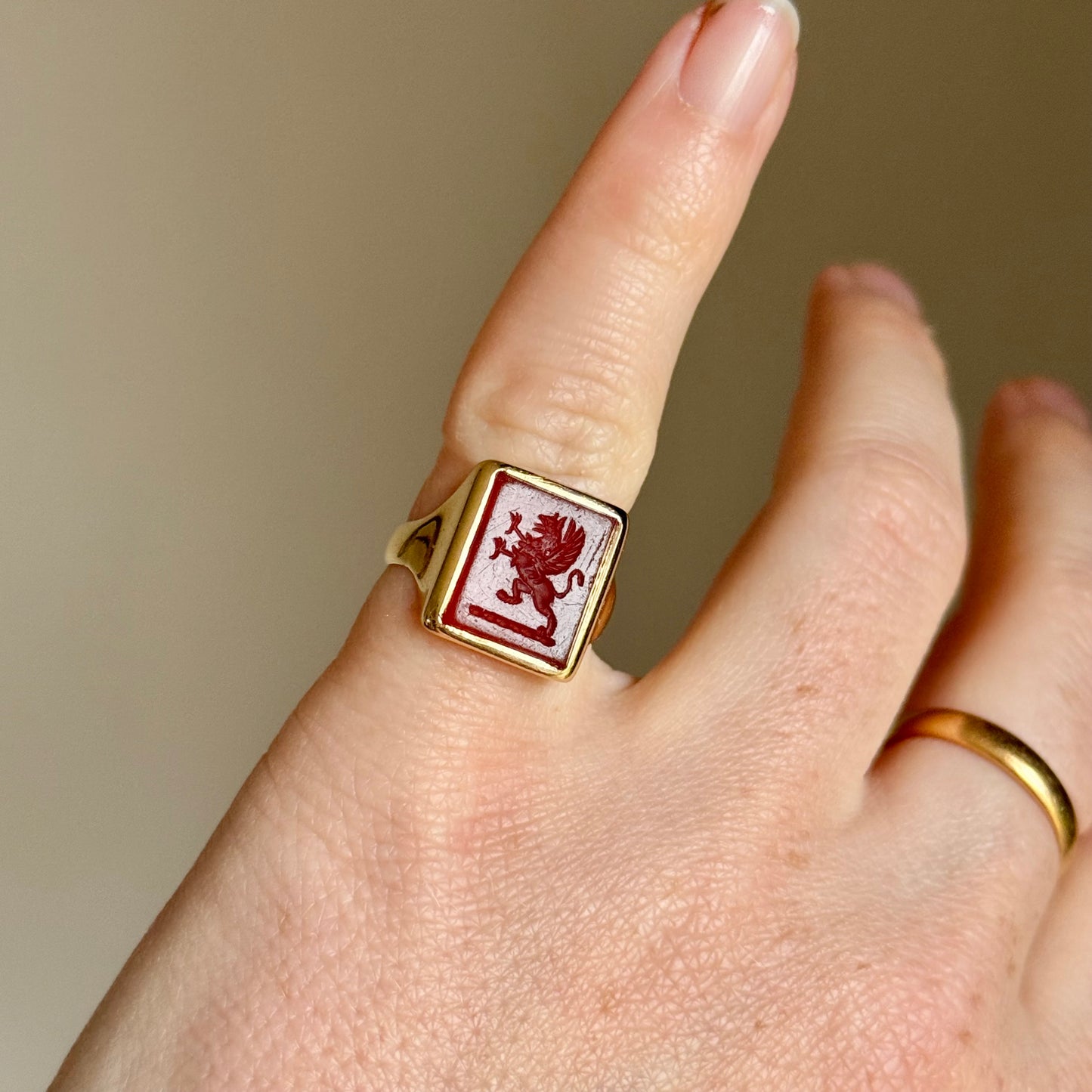 Antique Victorian Griffin Intaglio Signet Ring in 15 Carat Gold