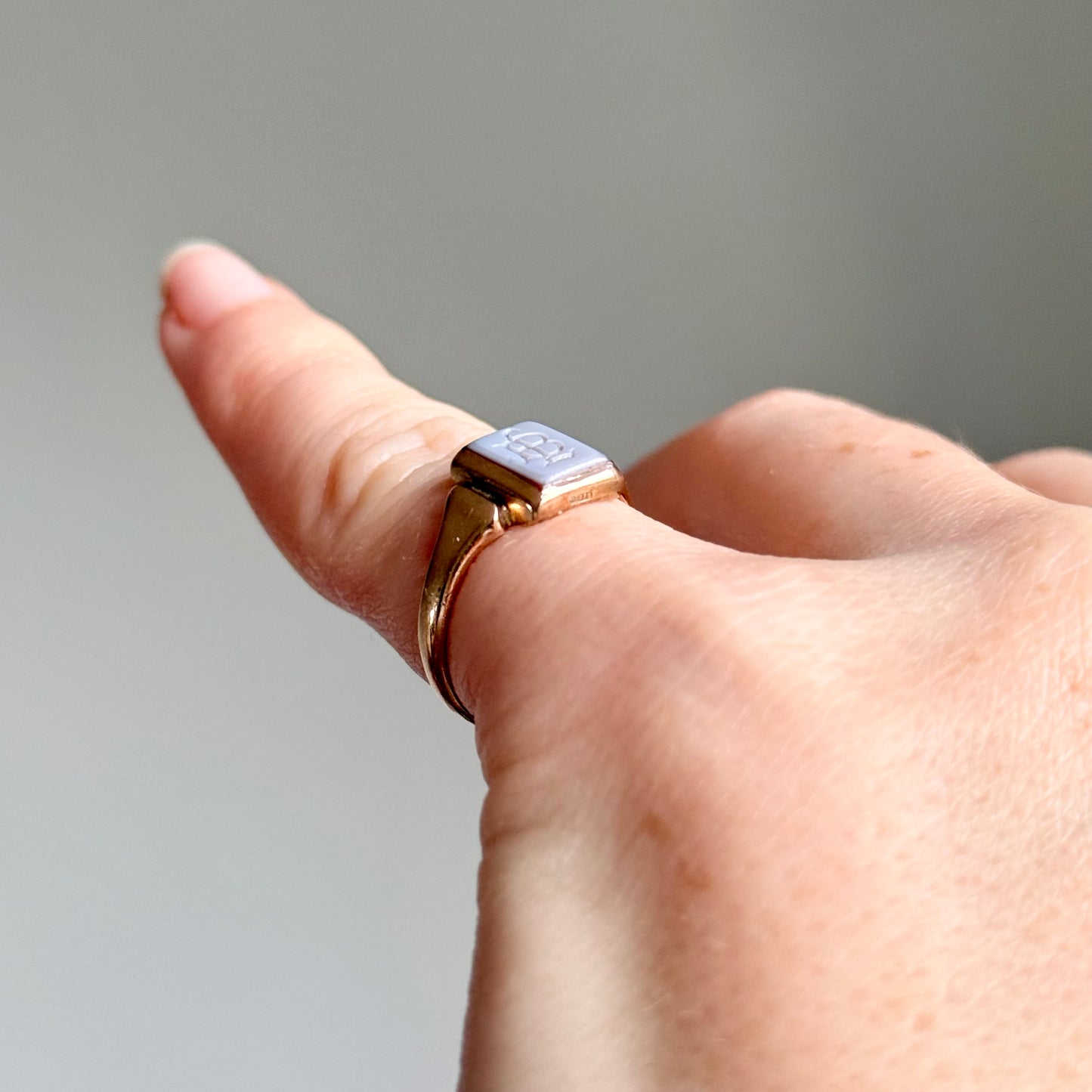 Sardonyx Monogram Signet Ring in 9 Carat Gold; Circa 1900