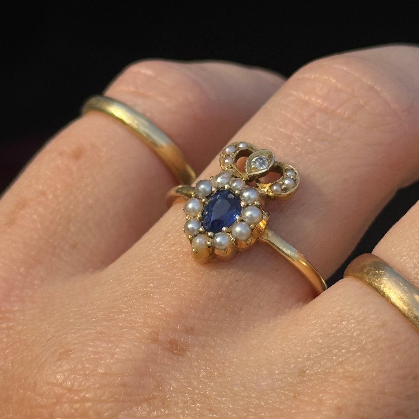 Antique Sapphire Heart Cluster Ring; Circa 1890