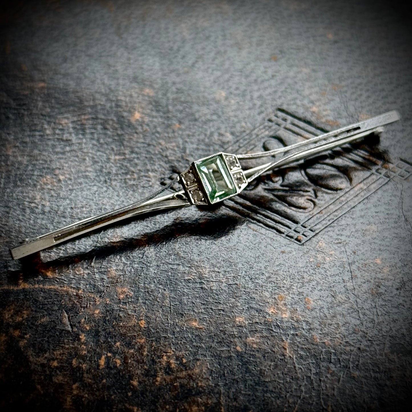 Art Deco Aquamarine & Diamond Brooch in 9 Carat Gold; Circa 1920