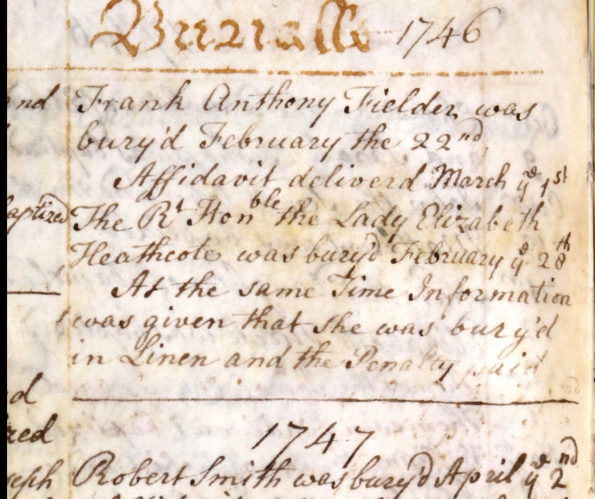 Georgian Mourning ring for Hon. Elizabeth Heathcote in 18 Carat Gold; Circa 1746