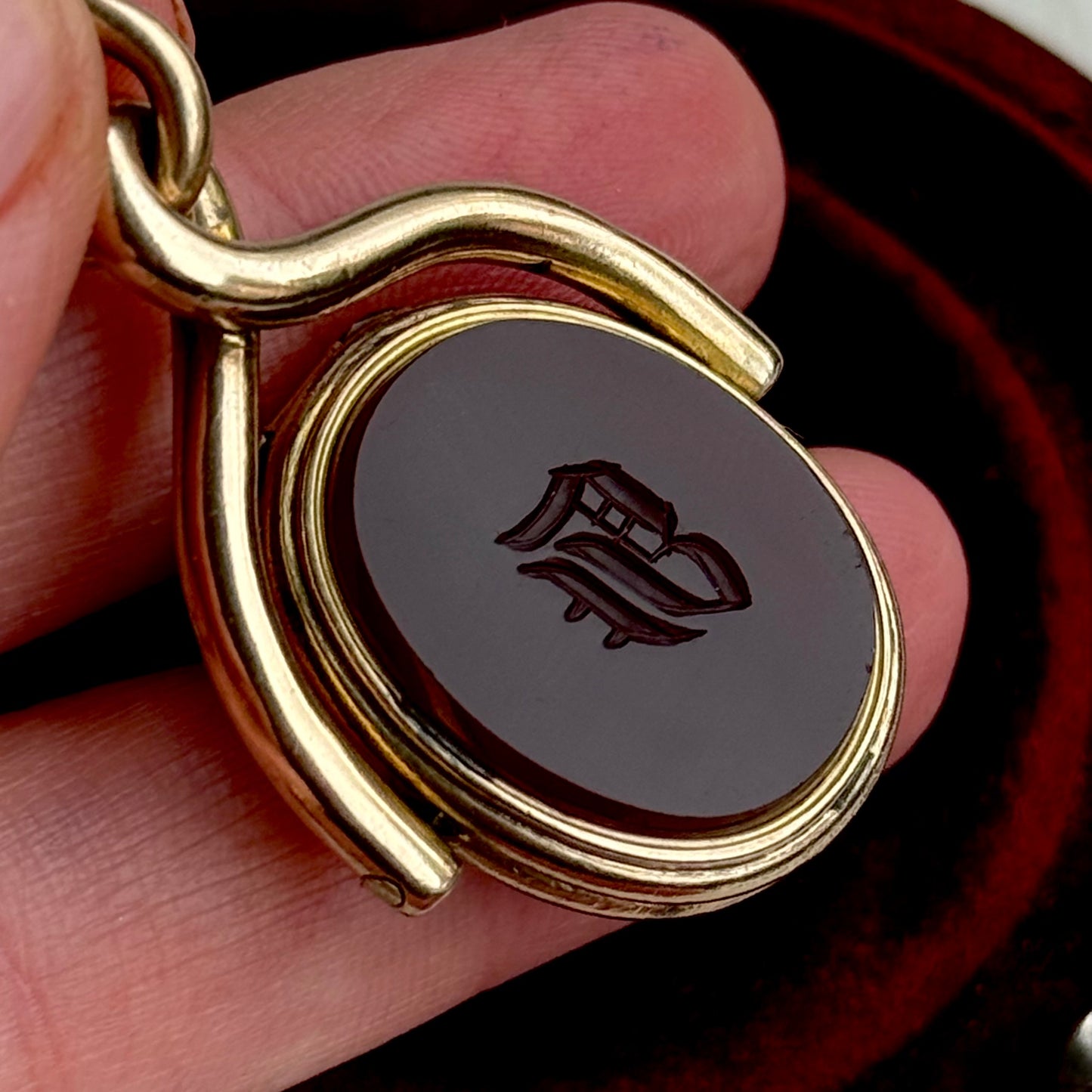 Antique Monogram 'B' Agate Locket Swivel Fob