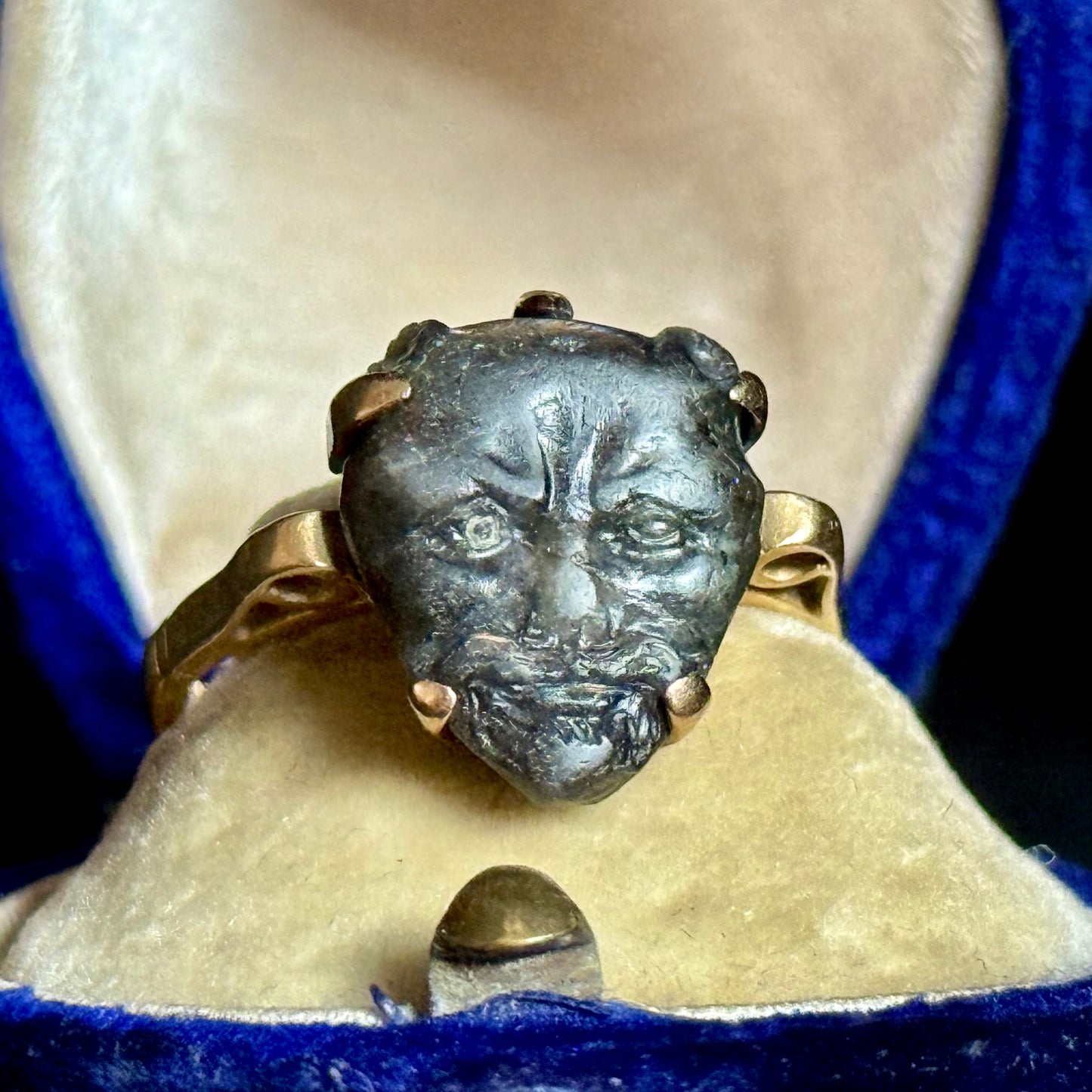 Victorian Labradorite Devil's Head Ring in 18 Carat Gold