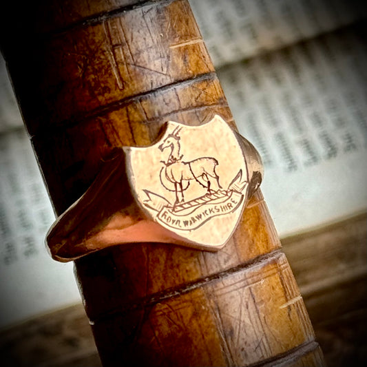 Antique Royal Warwickshire Signet Ring in 9 Carat Rose Gold; Circa 1918