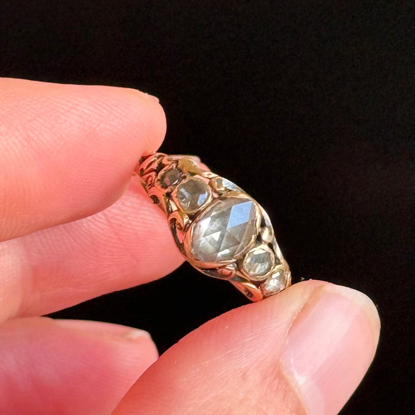 Antique Georgian Rose Cut Diamond Five Stone Ring