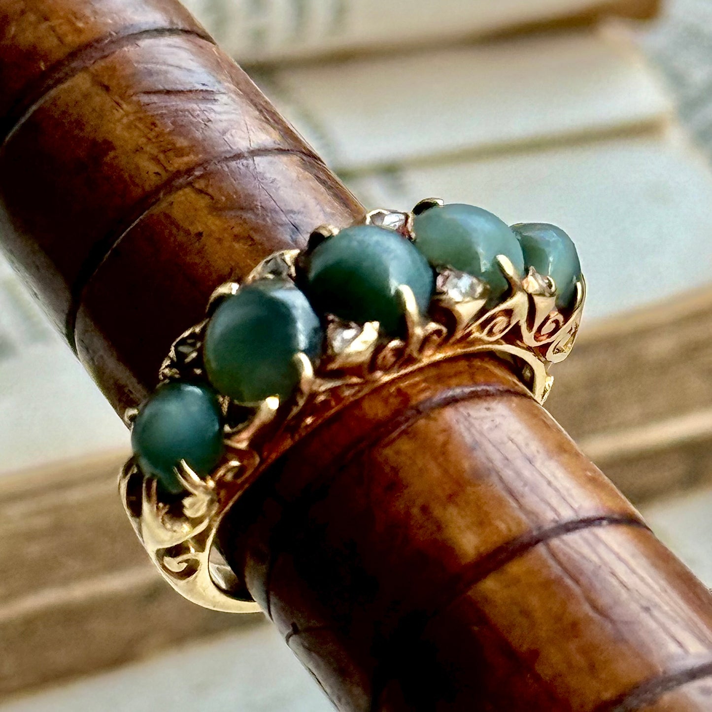 Victorian Chrysoberyl & Diamond  Ring in 18 Carat Gold; Circa 1890