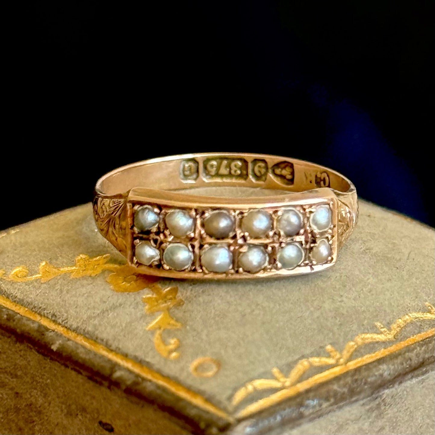 Antique Victorian Pearl Double Row Ring; Circa 1890