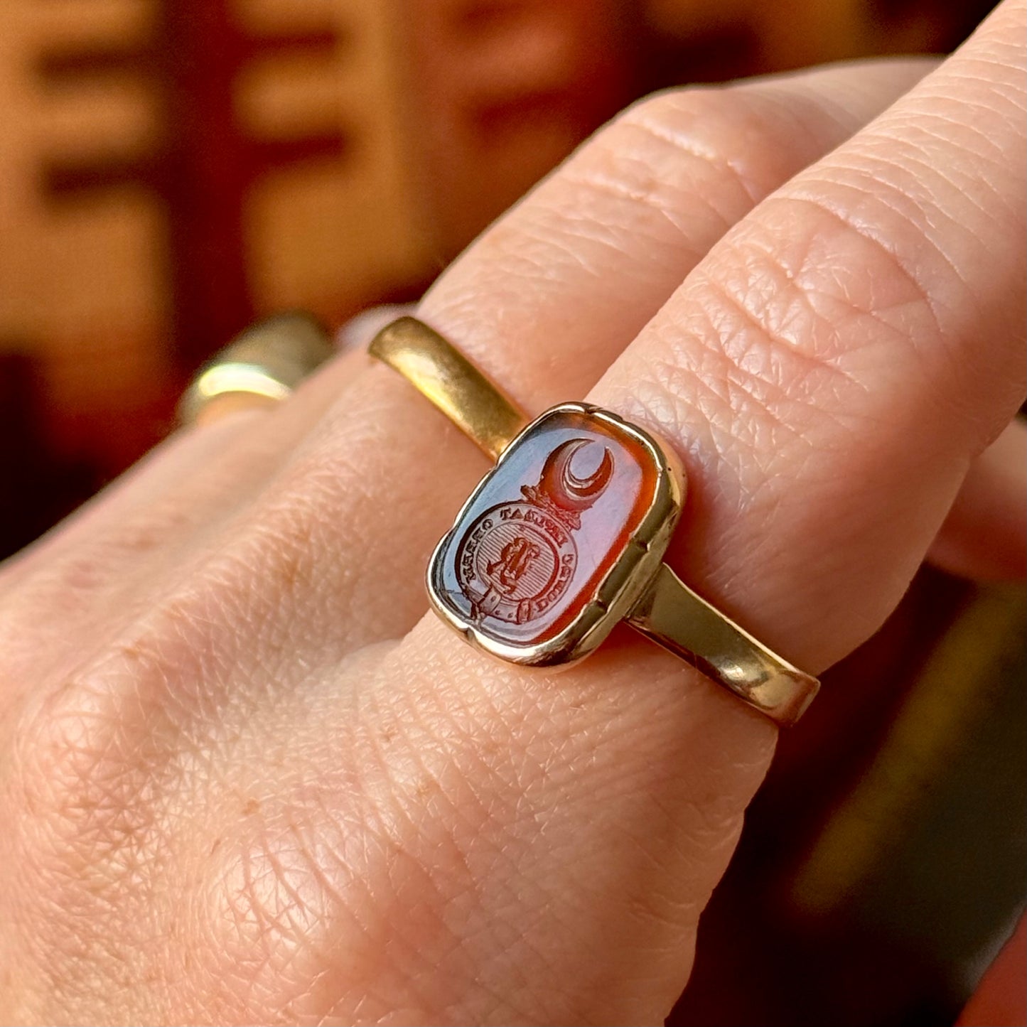 Early Victorian Intaglio 'K' Ring in 9 Carat Gold; Circa 1880